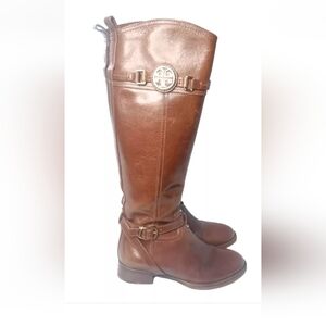 Tory Burch Calista Riding Boot Size 5.5 Cognac Brown Leather Retail $495